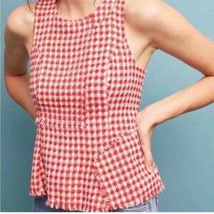 ♥️ Anthropologie Maeve Peplum Gingham Sleeveless Fitted Blouse 14 XL large